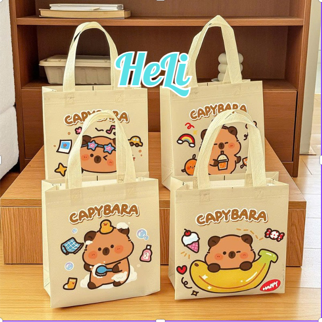 HC0009 COMBO 5/10 TÚI VẢI KHÔNG DỆT CAPYBARA, TÚI ĐỰNG QUÀ ,ĐI HỌC ĐI CHƠI CHO BÉ