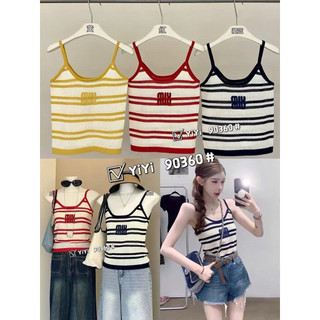 LT - Áo len nữ hai dây kẻ sọc ngang mongtoghi mềm mỏng mặc hè, hoạ tiết chữ ngực free size 1162