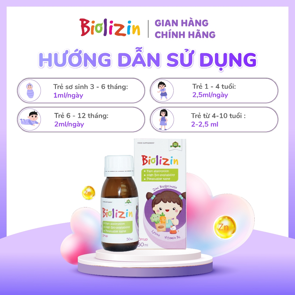 Kẽm Biolizin Hỗ Trợ Bé Ăn Ngon, Tăng Đề Kháng chai 50ml + quà tặng
