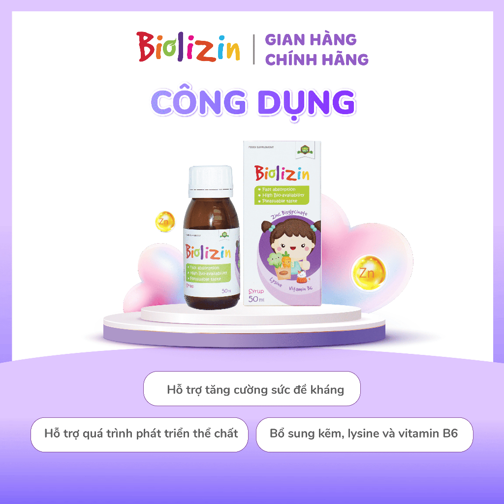 Kẽm Biolizin Hỗ Trợ Bé Ăn Ngon, Tăng Đề Kháng chai 50ml + quà tặng