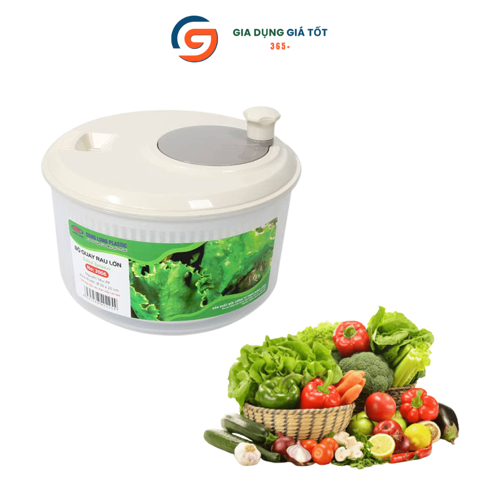Rổ quay rau Song Long - rổ vắt rau sống, làm salad nhanh khô - quay rau ly tâm dễ dùng