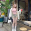 Quần sooc jean phối khuy hồng mẫu mới hot trend, Quần short bò cúc hồng xinh xẻo dễ thương (HC40)