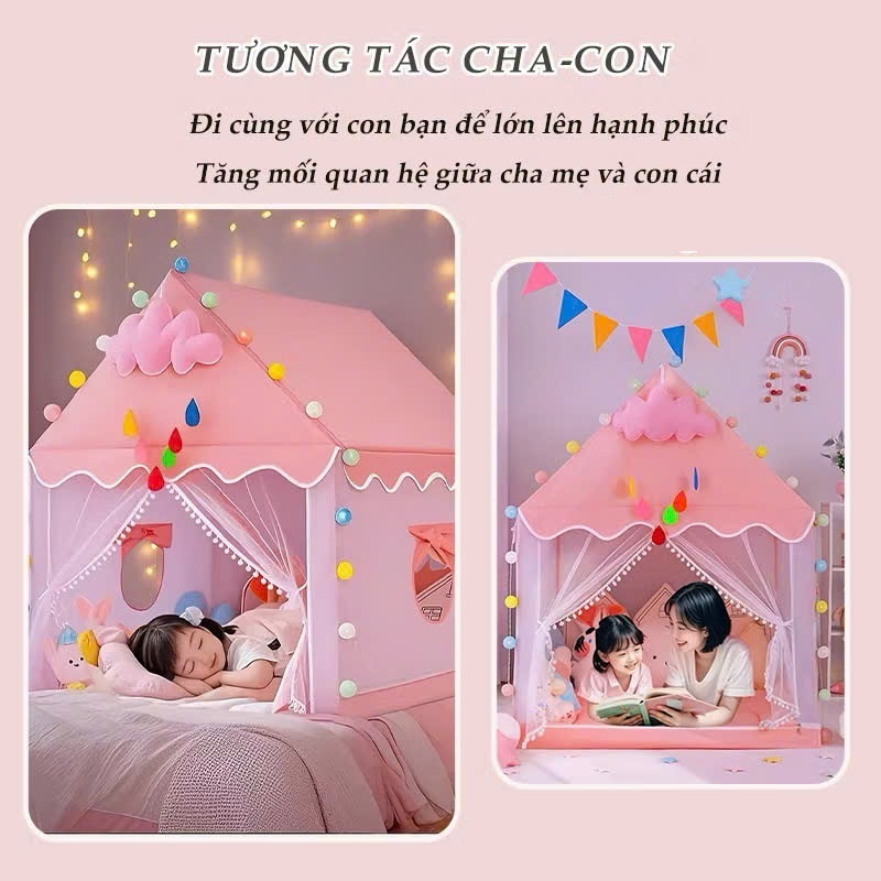 Lều công chúa hoàng tử cỡ đại hình ngôi nhà khung nhựa tạo không gian riêng cho bé vui chơi