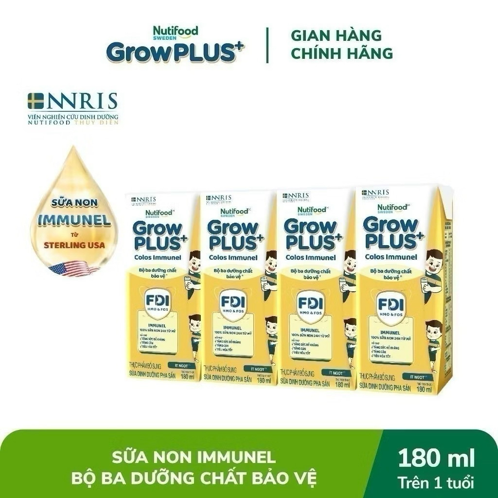 COMBO 2 Thùng 48 Hộp Sữa Bột Pha Sẵn Nutifood GrowPLUS+ Immunel - 180ml [24 hộp/thùng]