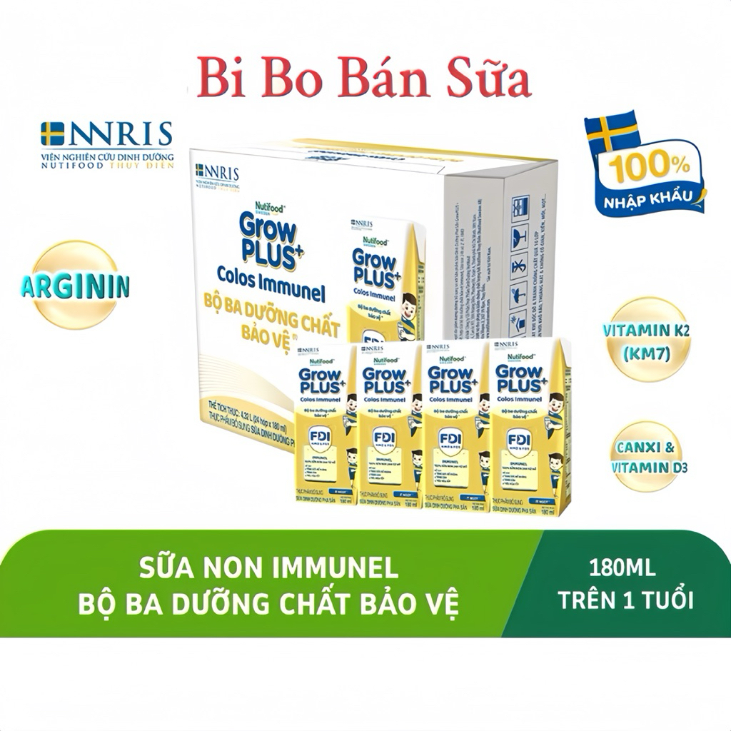 COMBO 2 Thùng 48 Hộp Sữa Bột Pha Sẵn Nutifood GrowPLUS+ Immunel - 180ml [24 hộp/thùng]