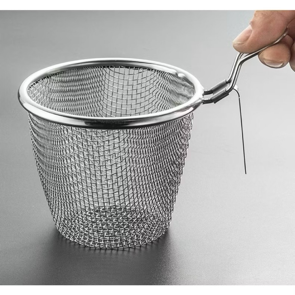 Rổ  nhúng lẩu bằng thép k gỉ có móc cài tay cầm inox 304