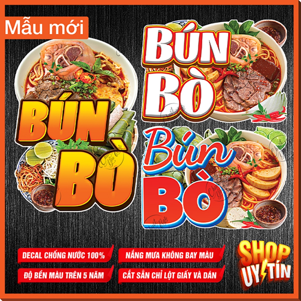 Hình dán BÚN BÒ huế dán tường quán hình decor chữ logo menu decal trang ...
