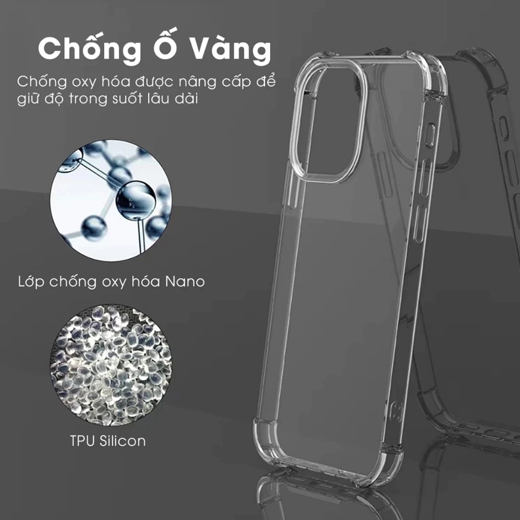 Ốp Trong Suốt Chống Sốc Bảo Vệ Bốn Góc Chống Sốc, Ốp Silicon Trong Suốt Hạn Chế Ố Vàng