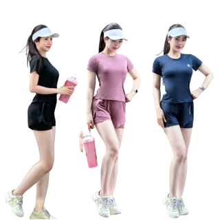 Bộ tập gym nữ quàn có túi để điện thoại,quần áo tập gym,chơi cầu lông, tennis, pickleball...chất đẹp áo phủ bụng(Ng05))
