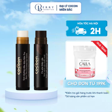 Combo Cà phê Đắk Lắk làm sạch da chết môi Cocoon 5g + Son dưỡng dầu dừa Bến Tre Cocoon 5g