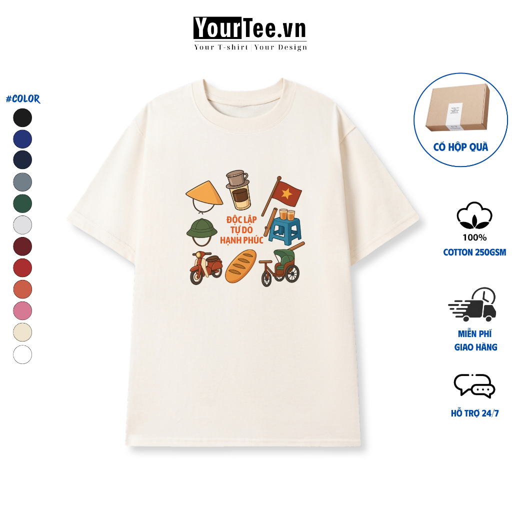 [ÁO THUN ĐỘC LẬP] Áo Thun Unisex In Chữ Việt Nam Độc Lập Hạnh Phúc Kỷ Niệm Ngày Quốc Khánh Chất Vải Cotton 100% Đẹp