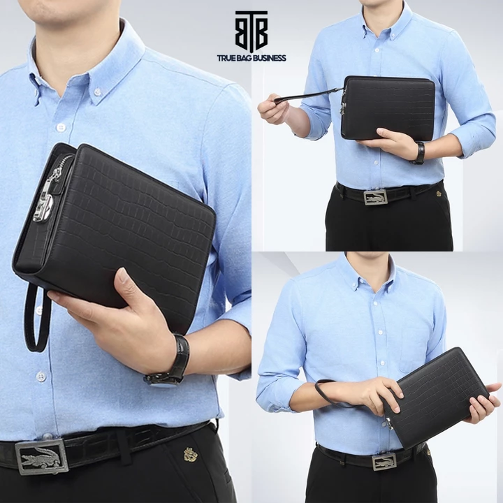 Ví Clutch da bò cầm tay nam số bảo mật TRUE BAG BUSINESS dập vân cá sấu chống nước trầy xước thiết kế sang trọng