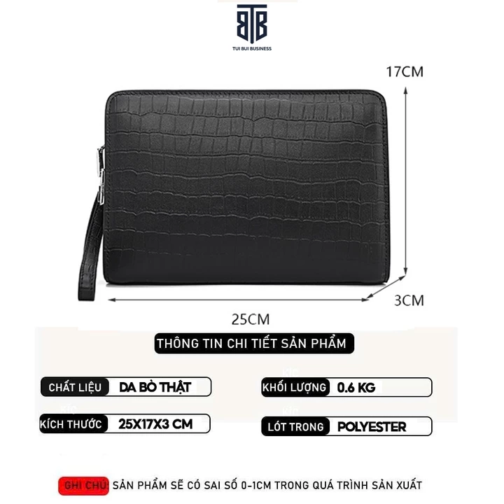 Ví Clutch da bò cầm tay nam số bảo mật TRUE BAG BUSINESS dập vân cá sấu chống nước trầy xước thiết kế sang trọng