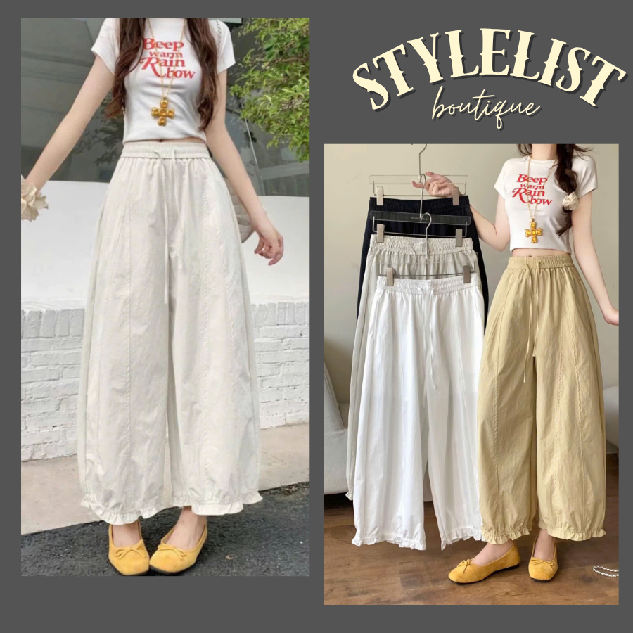 Quần Baggy Kaki Hàn Gấu Bo Nhún Lưng Chun Cách Điệu - Quần Baggy Bo Viền Chun Gấu Siêu Hot Q0003