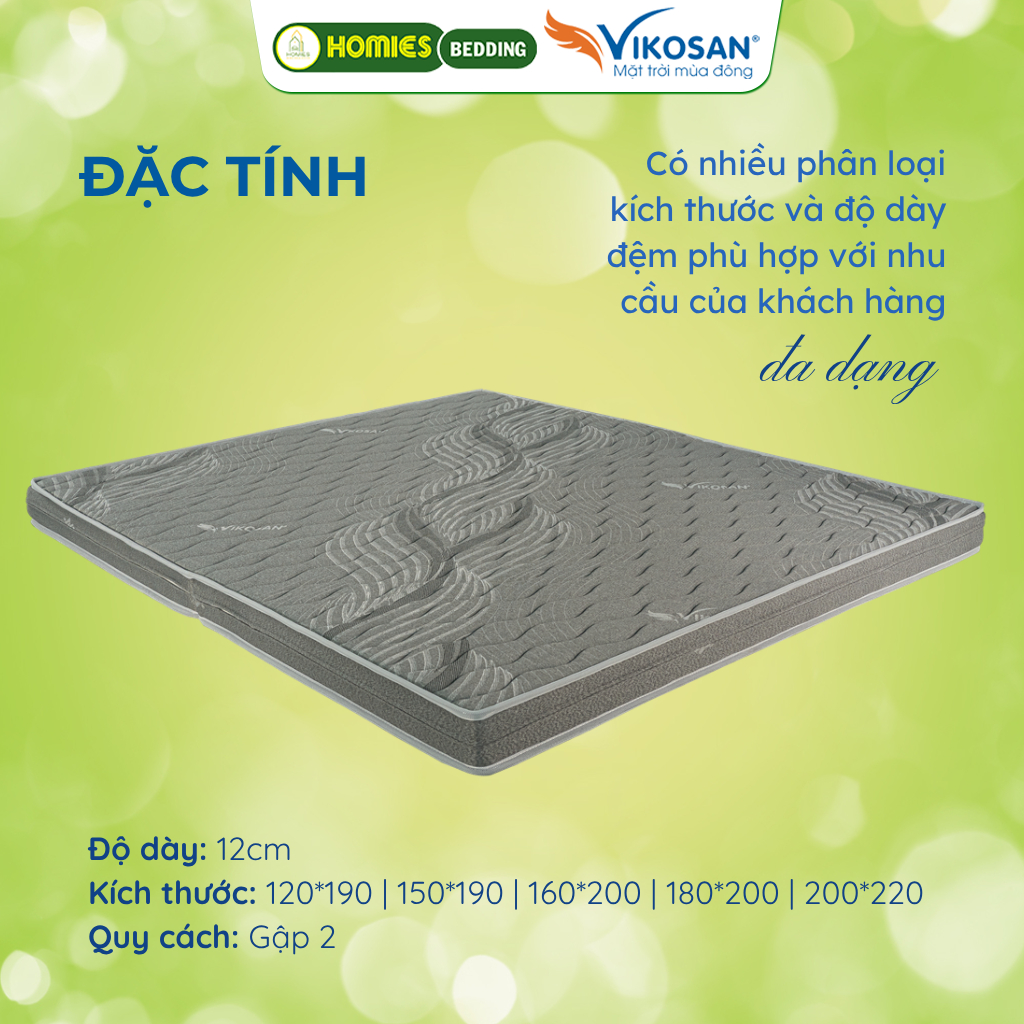 [Tặng Ruột Gối Đầu] Đệm Bông Ép M2 Ecolife Chính Hãng Vikosan, Nệm Bông Tinh Khiết Chống Lún