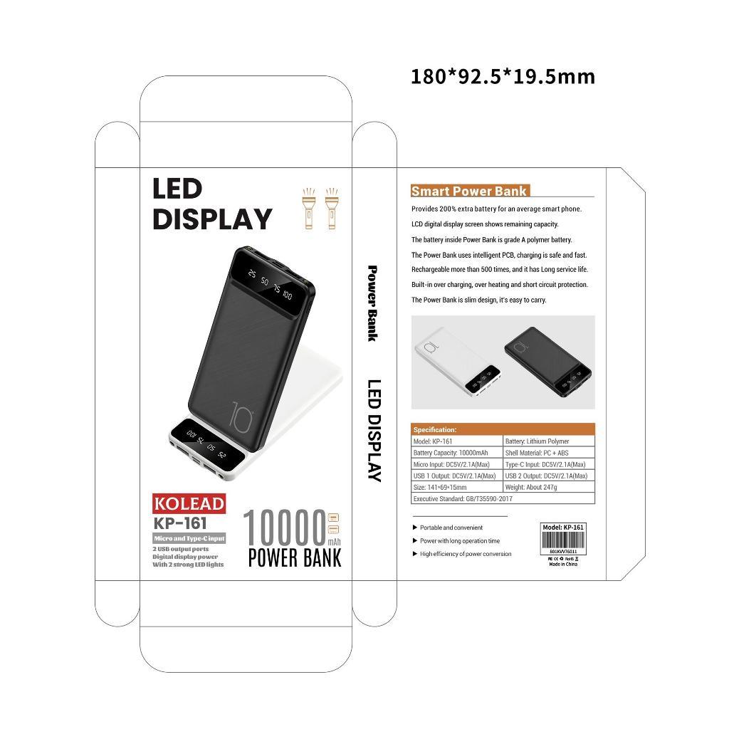 Sạc Dự Phòng KOLEAD KP161 10000mAh – Màn Hình LED Thông Minh, Đèn Pin Siêu Sáng, Nhỏ Gọn Tiện Lợi
