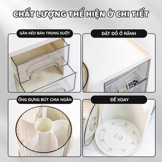Ống Đựng Bút Xoay 360 - KHộp Đựng Mỹ Phẩm Đa Năng Có Ngăn Kéo, Giúp Sắp Xếp Góc Làm Việc Gọn Gàng
