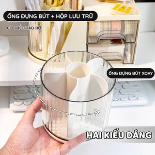Ống Đựng Bút Xoay 360 - KHộp Đựng Mỹ Phẩm Đa Năng Có Ngăn Kéo, Giúp Sắp Xếp Góc Làm Việc Gọn Gàng