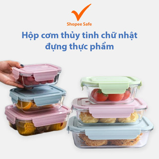 Hộp cơm thủy tinh chữ nhật có nắp hút chân không đựng thực phẩm cao cấp đa năng tiện lợi