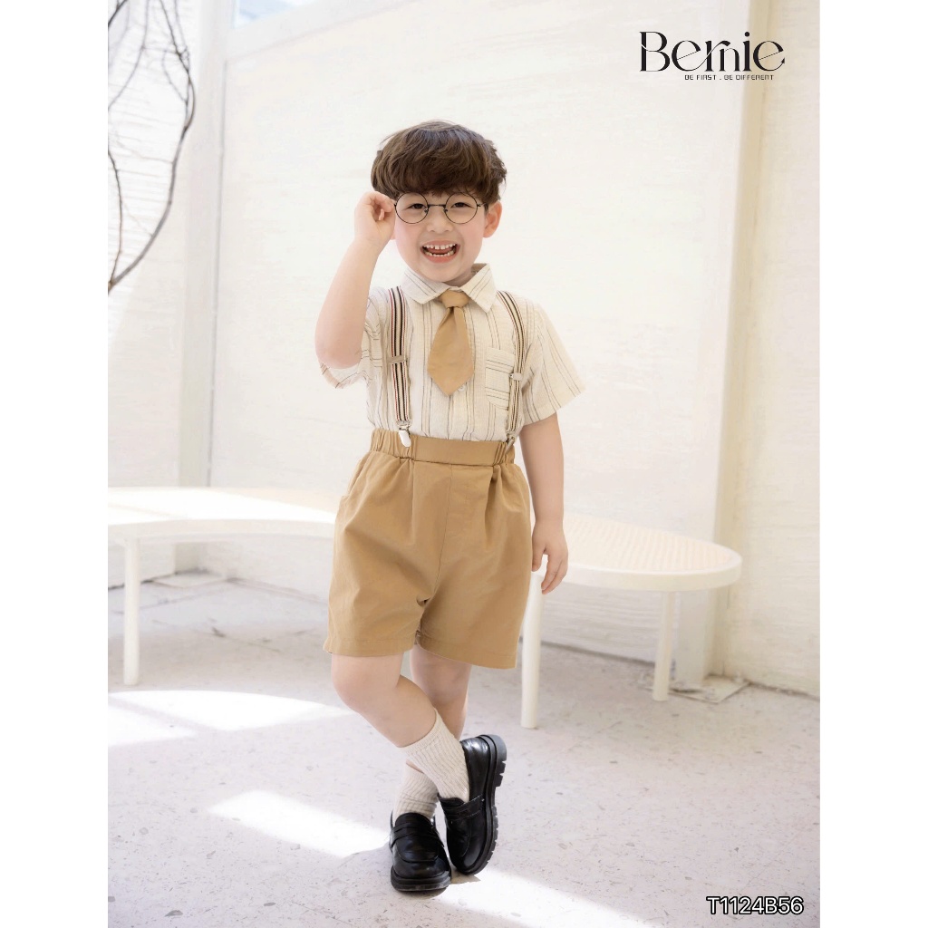Bộ sơ mi đũi kẻ 4 chi tiết kèm đai kẹp, bộ sơ mi công tử áo sơ mi kèm quần thô mềm T1124B56