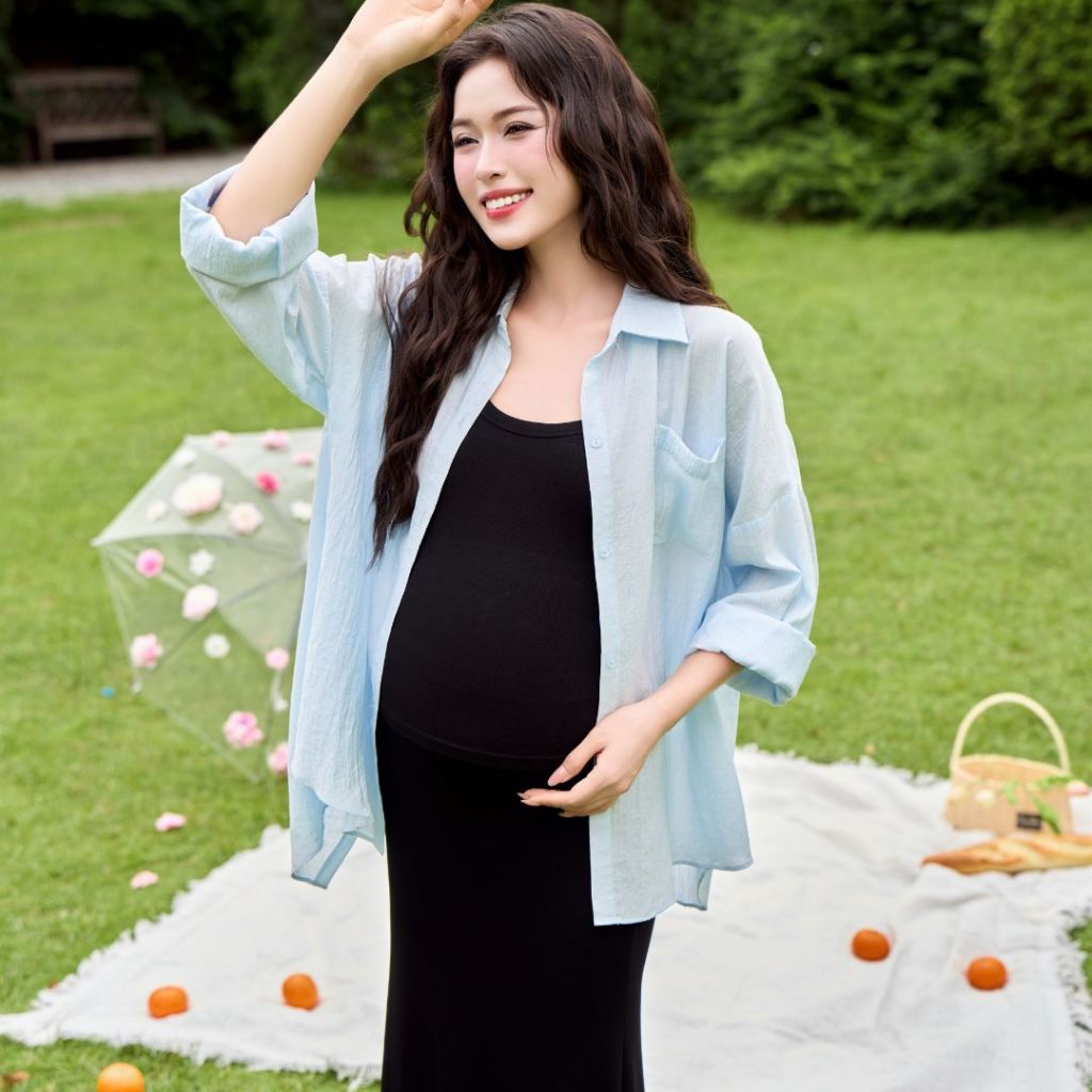 Áo sơ mi chất đũi tơ mềm kết hợp cùng Chân váy đuôi cá dành cho các mẹ bầu và sau sinh - A397 CV023 - B2MUM