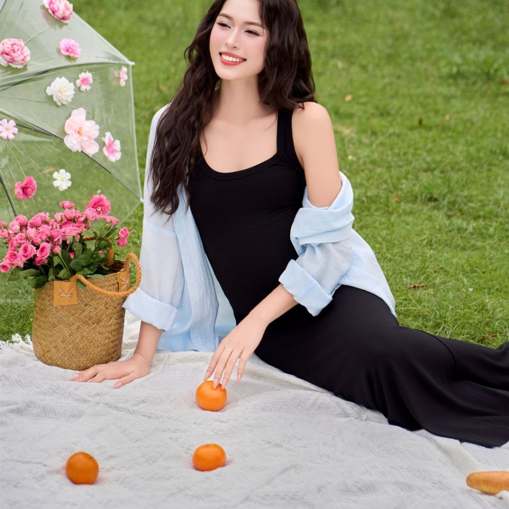 Áo sơ mi chất đũi tơ mềm kết hợp cùng Chân váy đuôi cá dành cho các mẹ bầu và sau sinh - A397 CV023 - B2MUM