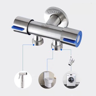 Van khóa nước nóng lạnh thép không gỉ 304 van tay đen,xanh 2 đầu ra,Van nước đa năng 2 cổng