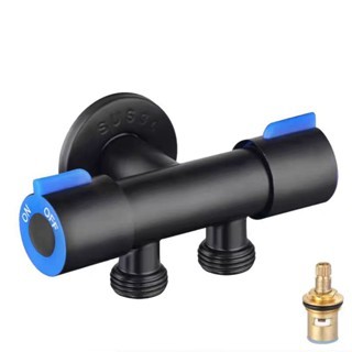Van khóa nước nóng lạnh thép không gỉ 304 van tay đen,xanh 2 đầu ra,Van nước đa năng 2 cổng