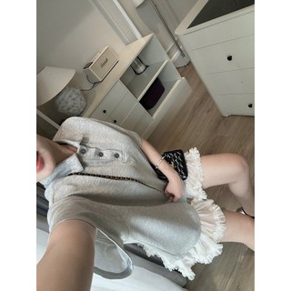 Đầm nữ from rộng babydoll cổ sơ mi bèo đính ba cúc phối bèo ren xếp ly