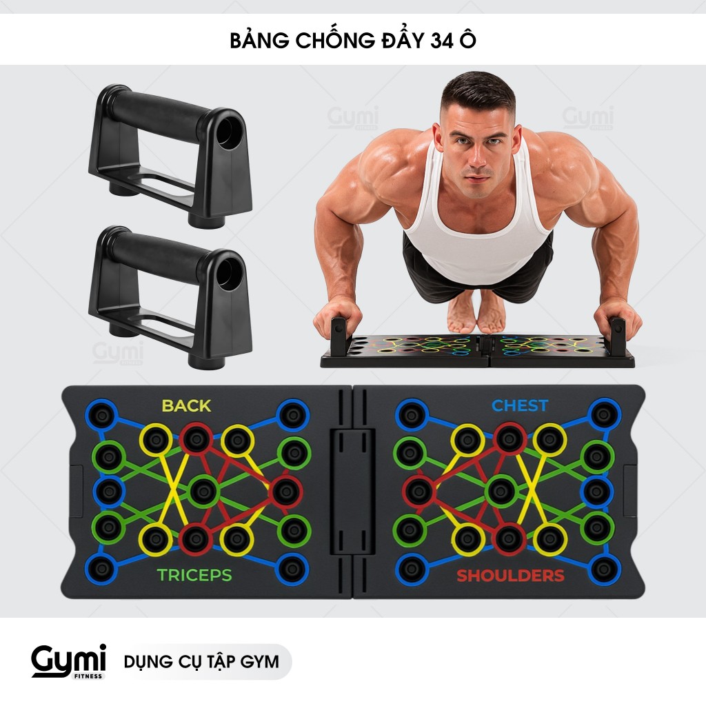 Bảng Chống Đẩy 34 Ô Tập Luyện Đa Cơ - Dụng Cụ Hít Đất Tăng Cơ Ngực, Vai, Tay Sau, Gập Gọn Tại Nhà - ChongDay