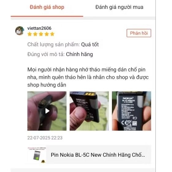 Pin Nokia BL-5C New Chính Hãng Chống Phù ( Madein Hungary )