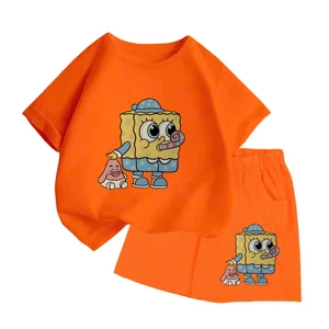 Bộ Cộc Tay Trẻ Em Cotton – Hình Sao Biển Và Bọt Biển Vàng, Mặc Hè Dễ Chịu (M 233)