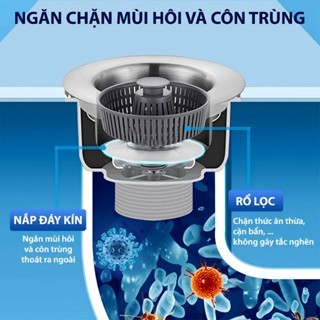 Bộ Lọc Rác Bồn Rửa Bát ABS 3 in 1 Ngăn mùi hôi côn trùng, Nút chặn thoát nước, Khay giỏ lọc thức ăn thừa