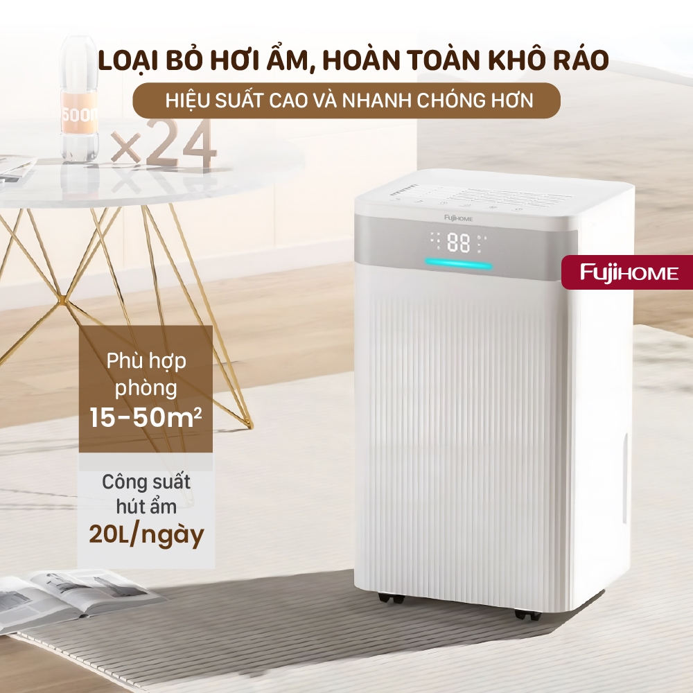 Máy hút ẩm kết nối Wifi Nhập Khẩu FUJIHOME DH20NW, Thiết bị hút ẩm phù hợp mọi không gian có kèm lọc không khí