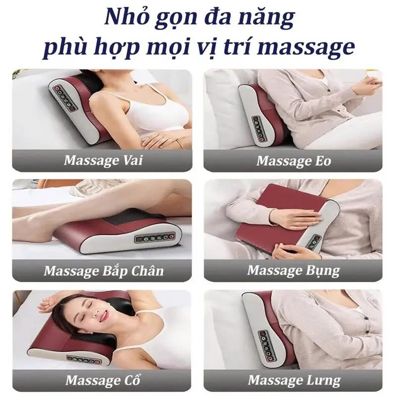 Máy Mát Xa Xung Điện Trung Tần Cộng Hưởng Từ, Gối Massage Bơm Hơi Tự Động Giảm Đau Cổ Vai Gáy