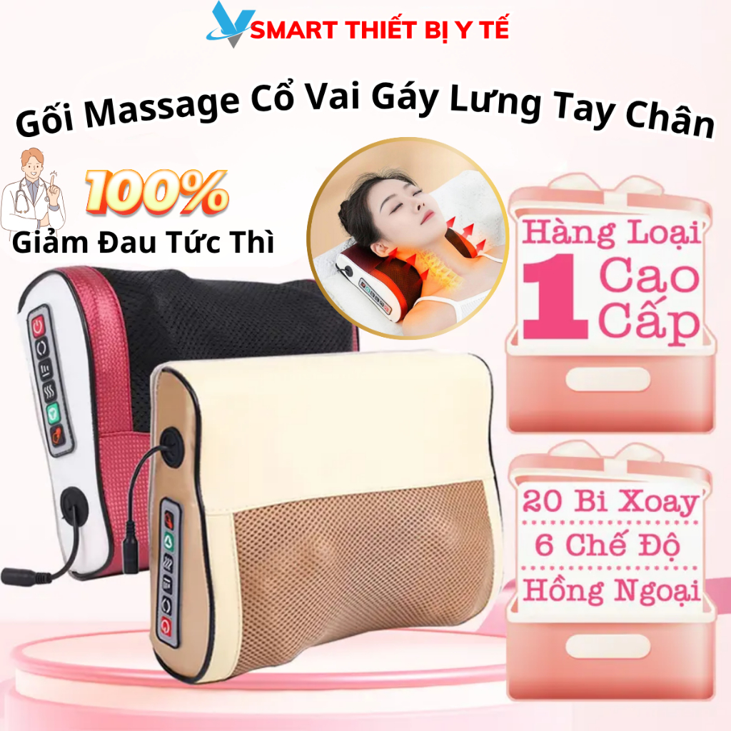 Máy Mát Xa Xung Điện Trung Tần Cộng Hưởng Từ, Gối Massage Bơm Hơi Tự Động Giảm Đau Cổ Vai Gáy