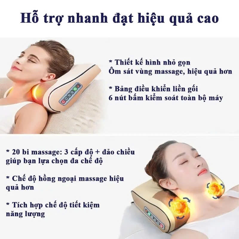 Máy Mát Xa Xung Điện Trung Tần Cộng Hưởng Từ, Gối Massage Bơm Hơi Tự Động Giảm Đau Cổ Vai Gáy