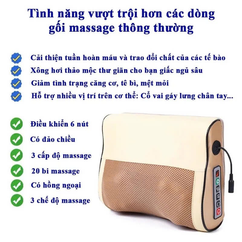 Máy Mát Xa Xung Điện Trung Tần Cộng Hưởng Từ, Gối Massage Bơm Hơi Tự Động Giảm Đau Cổ Vai Gáy