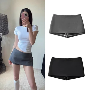 Chân váy cạp trễ dáng ngắn chữ A màu trơn đen ghi có quần bảo hộ chất dày dặn CV010 - Tiktik