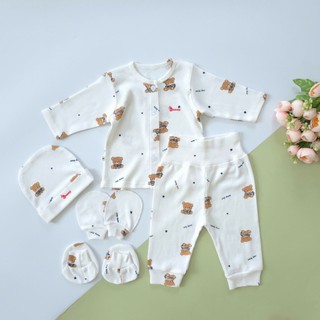Bộ quần áo tay dài bé trai Bunny sơ sinh bao gồm nón vớ và bao tay