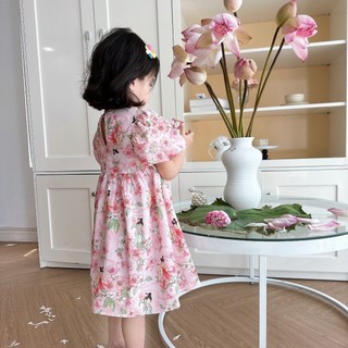 Váy Trung Thu Cổ Tàu Tay Phông Họa Tiết Họa Trà Xinh Cho Bé Gái