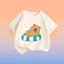 ÁoThun Cộc Tay Cho Bé – Hình CapyBara Uống Dừa Trên Phao, Chất Cotton Co Giãn Mềm Mịn (M 235)