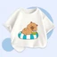 ÁoThun Cộc Tay Cho Bé – Hình CapyBara Uống Dừa Trên Phao, Chất Cotton Co Giãn Mềm Mịn (M 235)