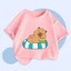 ÁoThun Cộc Tay Cho Bé – Hình CapyBara Uống Dừa Trên Phao, Chất Cotton Co Giãn Mềm Mịn (M 235)