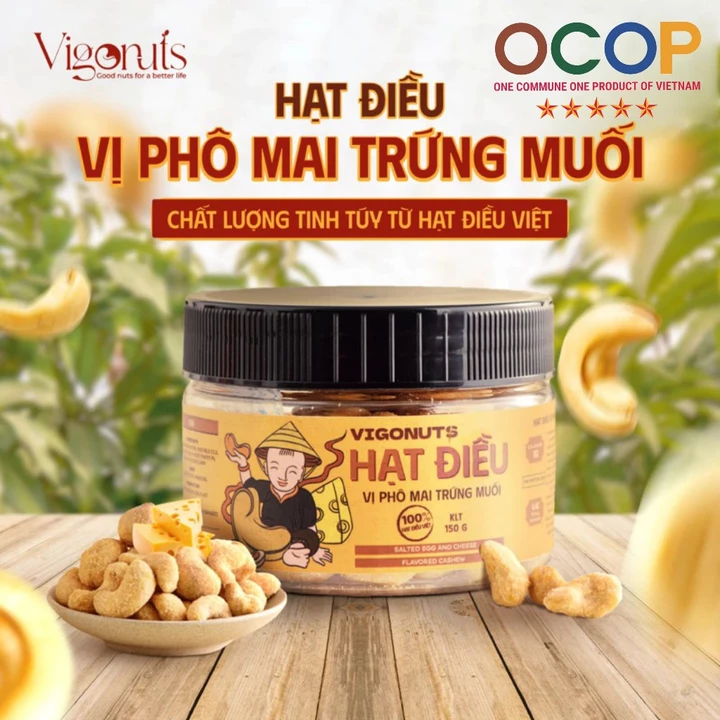 Hạt điều nguyên hạt VIGONUTS vị phô mai trứng muối ít béo thơm ngậy giàu dinh dưỡng ăn vặt ăn kiêng tốt cho sức khỏe