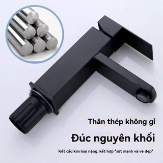 Vòi lavabo, vòi rửa mặt dáng vuông cao cấp nóng lạnh Thép không gỉ sơn phủ nano đen cao cấp