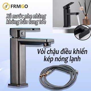 Vòi lavabo, vòi rửa mặt dáng vuông cao cấp nóng lạnh Thép không gỉ sơn phủ nano đen cao cấp