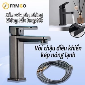 Vòi lavabo, vòi rửa mặt dáng vuông cao cấp nóng lạnh Thép không gỉ sơn phủ nano đen cao cấp