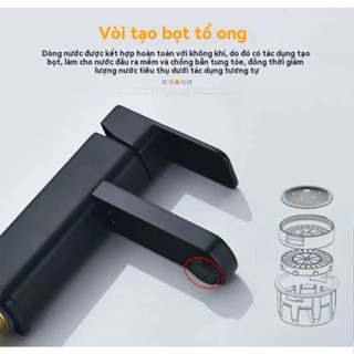 Vòi lavabo, vòi rửa mặt dáng vuông cao cấp nóng lạnh Thép không gỉ sơn phủ nano đen cao cấp