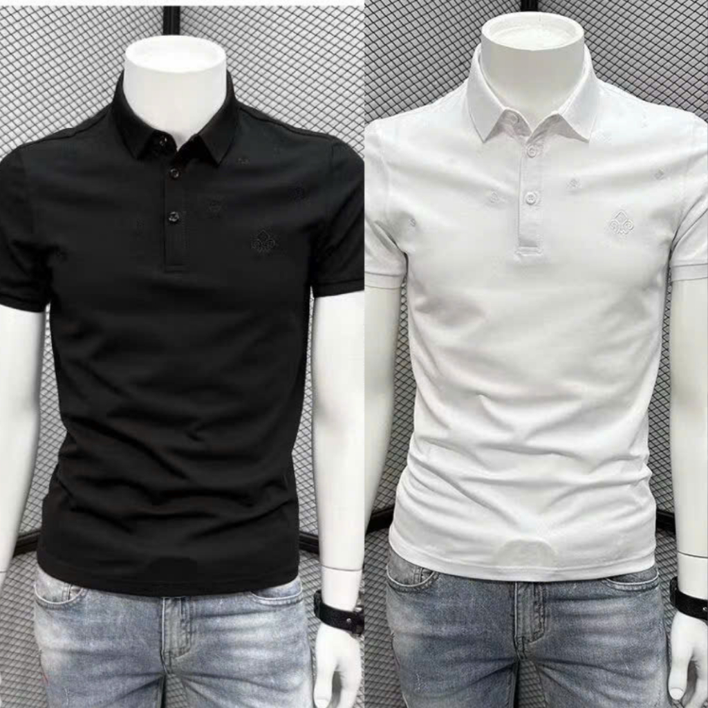 Áo thun nam cổ trụ in Logo chữ HEA cực đẹp, vải cotton co giãn thoáng mát trẻ trung năng động Có Cổ Polo Menswear Shirt